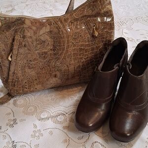 -Clark Booties & Pinky Crocodile Pattern Shoulder Bag Bundle , Sz 7.5